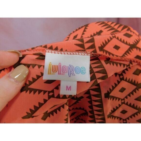 LuLaRoe Medium Coral Aztec Print Long Drape Cardigan Lightweight - Picture 8 of 9
